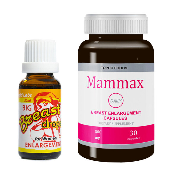 Капсули за уголемяване на бюста Mammax Daily + Капки за уголемяване на бюста Big Breast drops  Уголемяване на бюста