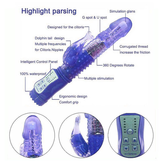 ПРОМОЦИЯ!!! ​Мултифункционален вибратор 36 Speeds Rotation Rabbit Vibrator + Бананов лубрикант 60мл  Вибратори тип Зайче