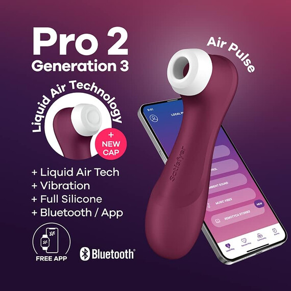 SATISFYER - PRO 2 GENERATION 3 LIQUID AIR TECHNOLOGY WINE RED  Вибратори Бестселъри