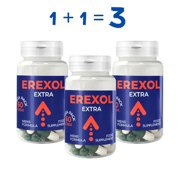 Промоция 1 + 1 = 3! Erexol Extra - капсули за ерекция мнения и цена с намаление от sex shop