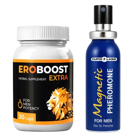 EroBoost Max хапчета за по-силна ерекция + Мъжки парфюм с феромони Magnetic Pheromone мнения и цена с намаление от sex shop