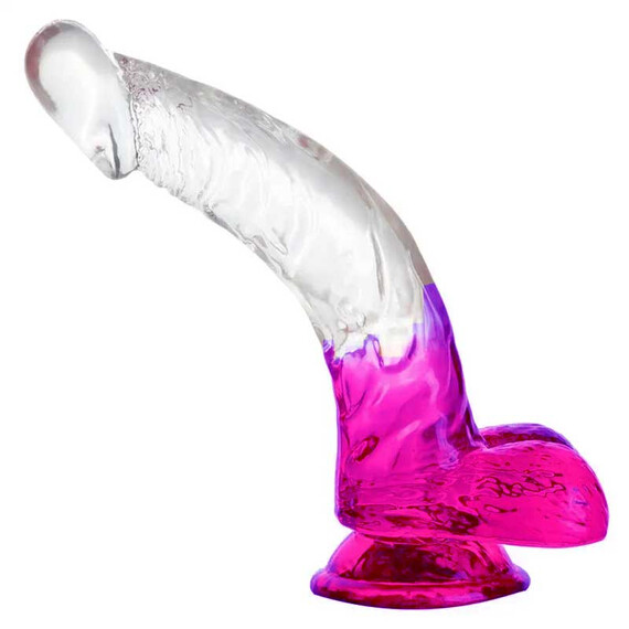 Луксозен извит прозрачен дилдо с цветен Лилав акцент