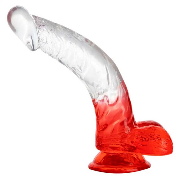 Луксозен извит прозрачен дилдо с цветен акцент