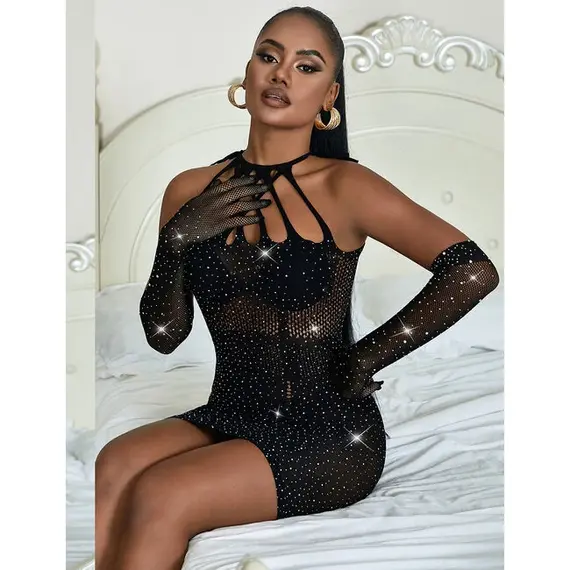 SUBBLIME - 952235 мрежеста рокля с RHINESTONES черен универсален размерснимка 4