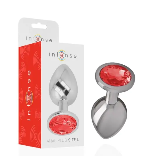 INTENSE - ALUMINUM метален ANAL PLUG с червен CRYSTAL SIZE L
