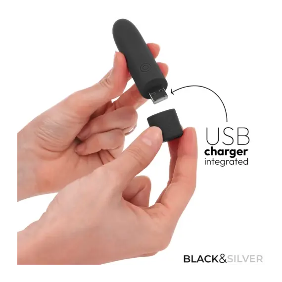 черен & сребрист - GERI USB презареждаем вибриращ вибро куршум 8 вибрации черен 10 X 2.2 смснимка 2