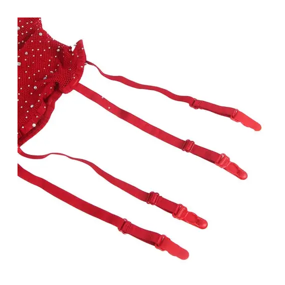SUBBLIME - 952181 мрежест боди чорапогащник с GLOVES и диаманти червен универсален размерснимка 2
