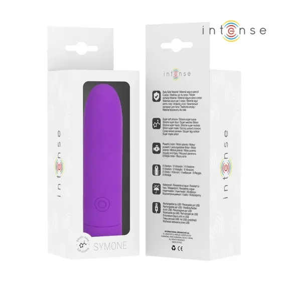 INTENSE - SYMONE USB презареждаем вибриращ вибро куршум 8 вибрации лилав 10 X 2.2 смснимка 5