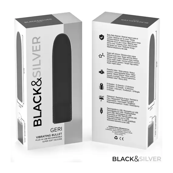 черен & сребрист - GERI USB презареждаем вибриращ вибро куршум 8 вибрации черен 10 X 2.2 смснимка 5