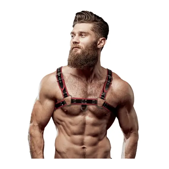 FETISH SUBMISSIVE ATTITUDE - MENS ECO-LEATHER CHEST харнес черен/червен