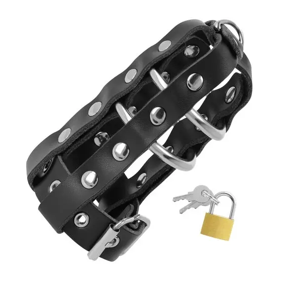 DARKNESS - LEATHER CHASTITY CAGE с LOCKснимка 2