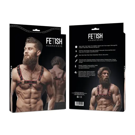 FETISH SUBMISSIVE ATTITUDE - MENS ECO-LEATHER CHEST харнес черен/червенснимка 2