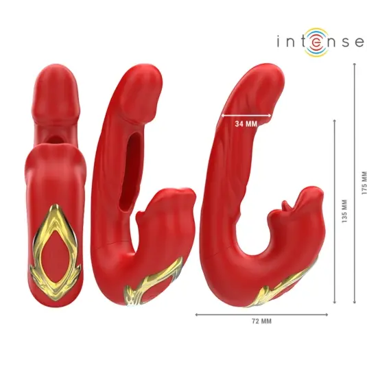 INTENSE - NATHY двоен вибратор с MULTIFUNCTION STIMULATING MOUTH червенснимка 3
