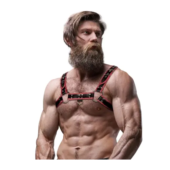 FETISH SUBMISSIVE ATTITUDE - MENS ECO-LEATHER CHEST харнес черен/червенснимка 4