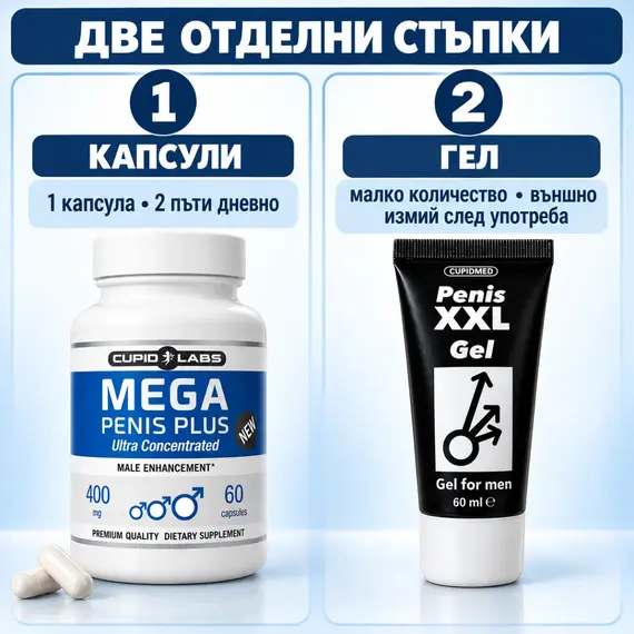 Mega Penis Plus и Penis XXL Gel с ясни две стъпки за употреба